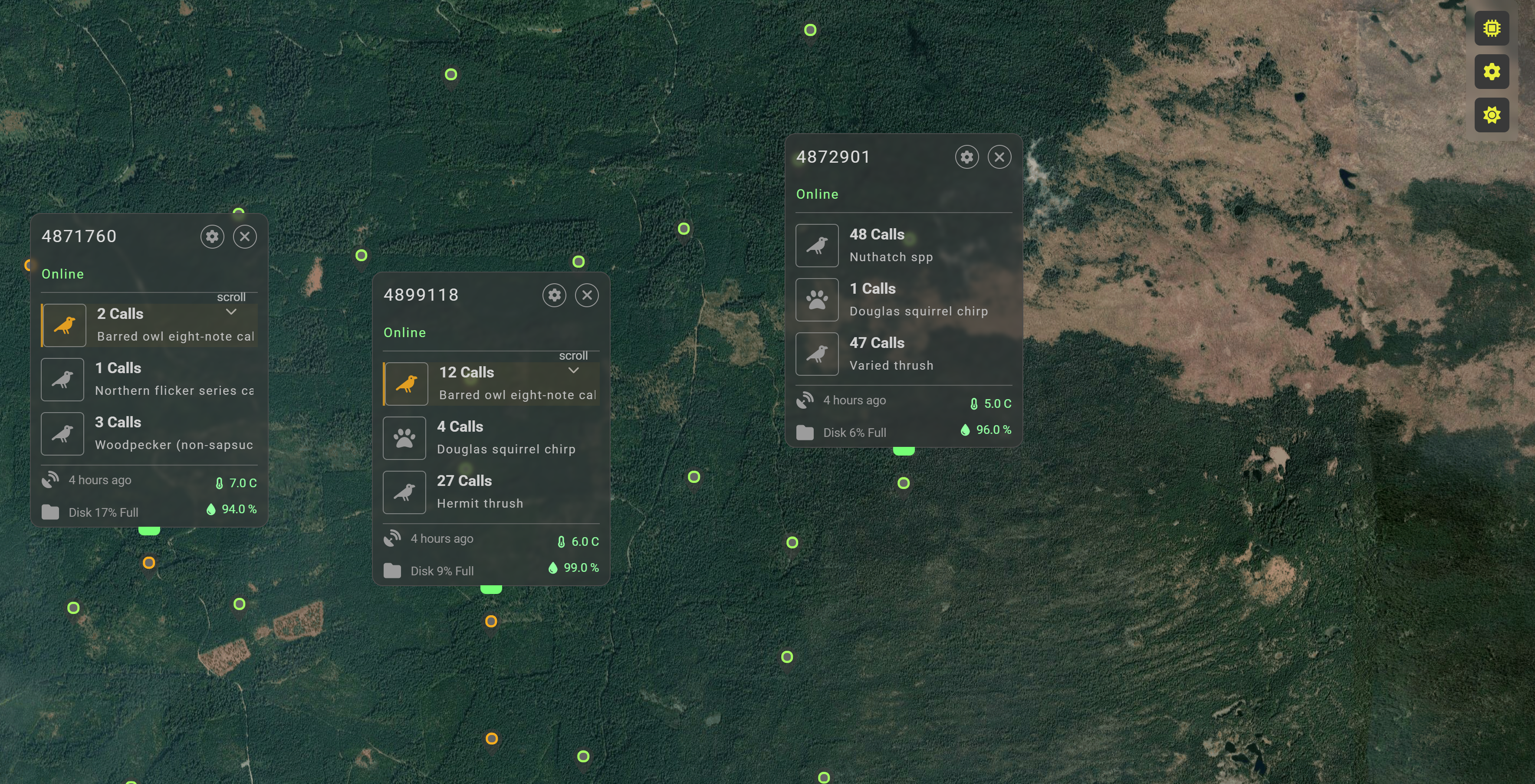 Target species detections across devices in real time